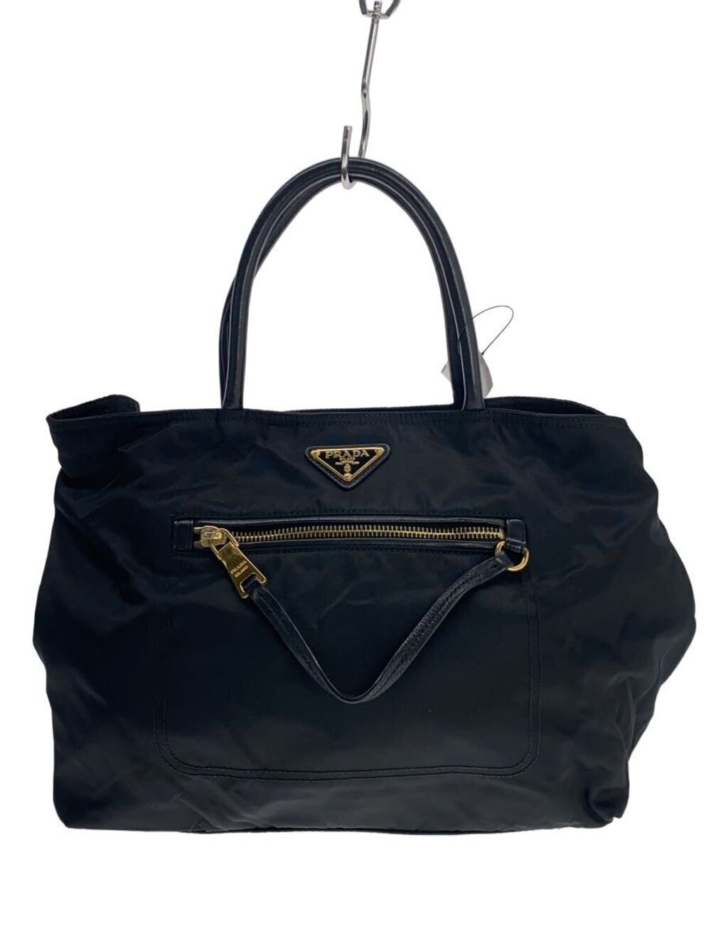 Prada Triangle Gold Plate Handbag Black Solid